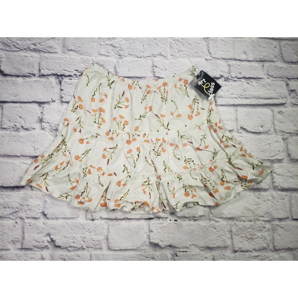 Art Class Girls Size Large 10/12 Cream Rayon Floral Skirt